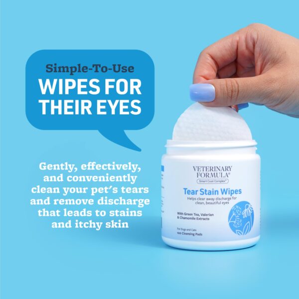 Veterinary Formula Smart Coat Complex Tear Stain Wipes for Dogs & Cats, 100 ct – Gently Wipe Away Debris and Clean Stains Around The Eyes of Pets, Fragrance-Free and Pre-Saturated - Image 6