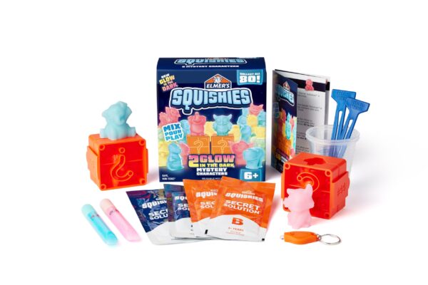 Elmer's Squishies Kids’ DIY Activity Kit, Glow in the Dark Toy Kit, Creates 2 Mystery Characters, 13-Piece Set, Ages 6+