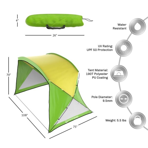 Beach Tent Sun Shelter - Sport Umbrella - UV Protection and Water-Resistant with Carry Bag – Shade Canopy for Families by Wakeman Outdoors (Green) - Image 8