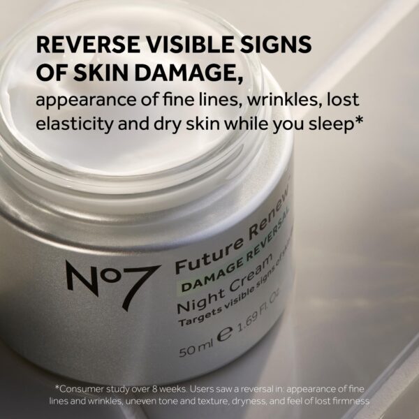 No7 Future Renew Damage Reversal Night Cream - Hydrating Face Moisturizer & Firming Cream to Reverse Visible Signs of Skin Damage - Dermatologist Approved and Suitable for Sensitive Skin (1.69 Fl Oz) - Image 9