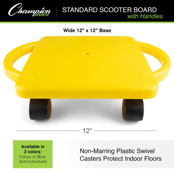 Champion Sports Scooter Board with Handles, Set of 6, Wide 12 x 12 Base - Multi-Colored - Image 8