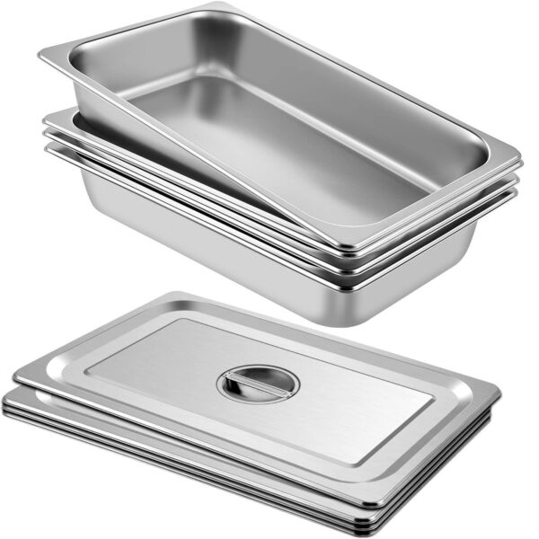 Vevor 4 Pack Hotel Pan 3.7" Deep Steam Table Pan Full Size with Lid