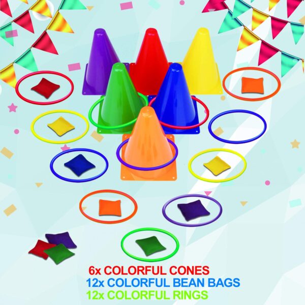 unanscre 31PCS 3 in 1 Carnival Outdoor Games Combo Set for Kids, Soft Plastic Cones Bean Bags Ring Toss Game, Gift for Birthday Party/Xmas - Image 7