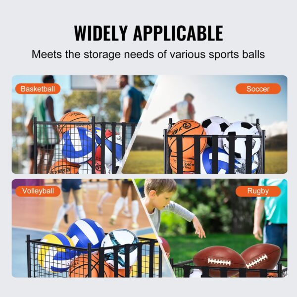 Rolling Sports Ball Storage Cart, Lockable Basketball Cage with Elastic Straps - Image 5