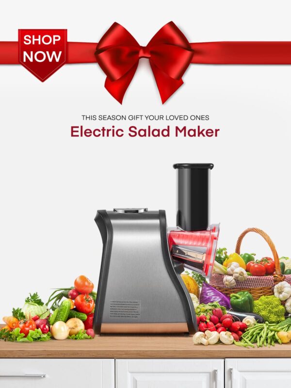 FOHERE Electric Cheese Grater Salad Maker, Electric Slicer Shredder for Home Kitchen Use, One-Touch Easy Control, Electric Grater for Vegetables, Cheeses and Nuts, BPA-Free, Red - Image 2