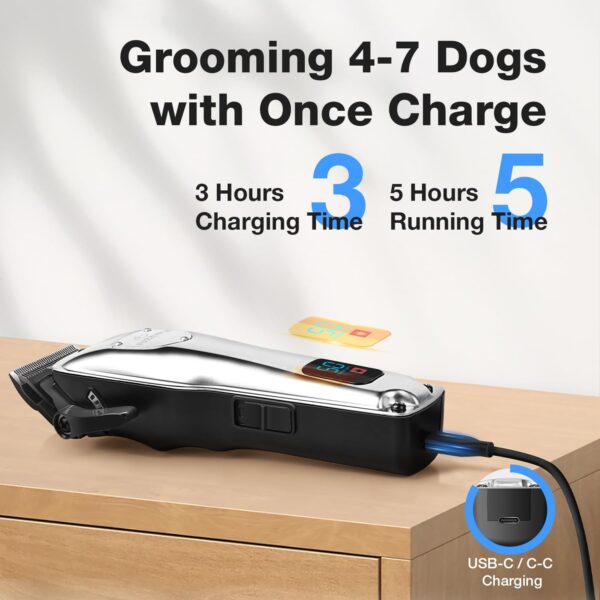 FuzzyFix Dog Clippers for Grooming for Thick Heavy Coats, Professional Pet Grooming Clippers Supplies Kit Low Noise Rechargeable Stainless Steel Hair Trimmer with Ceramic Blade for Dogs Cats Animals - Image 5