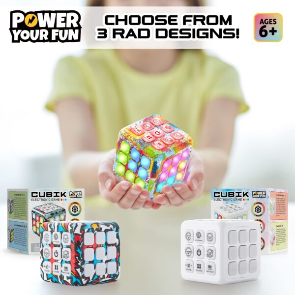 Power Your Fun Cubik LED Flashing Cube Memory Game - Electronic Handheld Game, 5 Brain Memory Games for Kids - Image 2