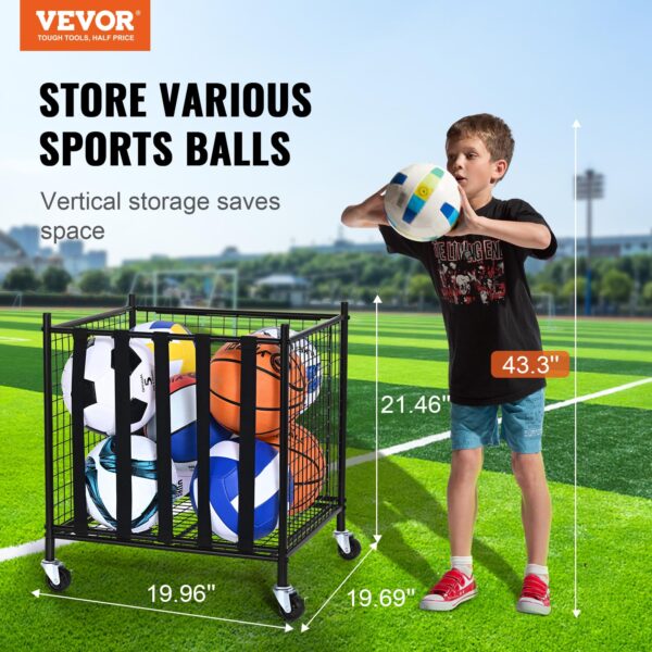 Rolling Sports Ball Storage Cart, Lockable Basketball Cage with Elastic Straps - Image 9