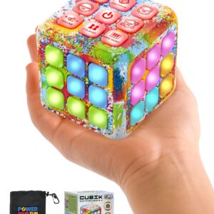 Power Your Fun Cubik LED Flashing Cube Memory Game - Electronic Handheld Game, 5 Brain Memory Games for Kids