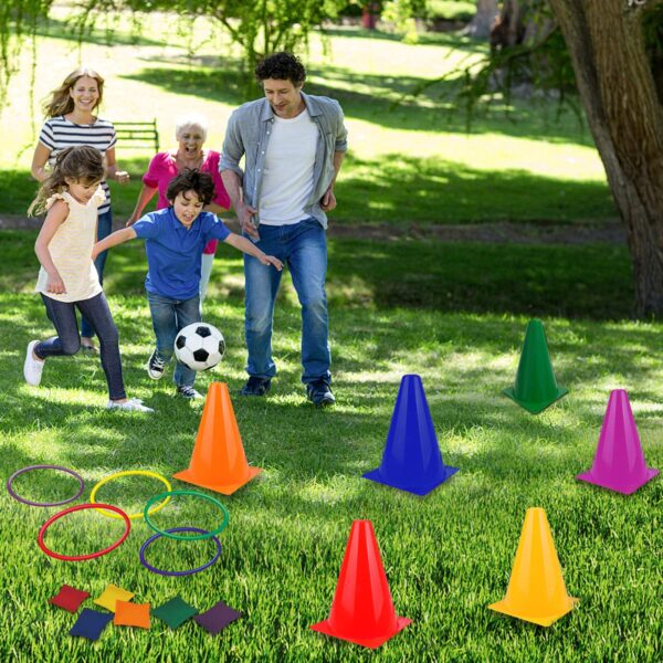 unanscre 31PCS 3 in 1 Carnival Outdoor Games Combo Set for Kids, Soft Plastic Cones Bean Bags Ring Toss Game, Gift for Birthday Party/Xmas - Image 4