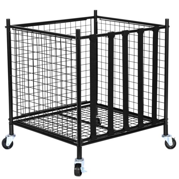 Rolling Sports Ball Storage Cart, Lockable Basketball Cage with Elastic Straps - Image 2