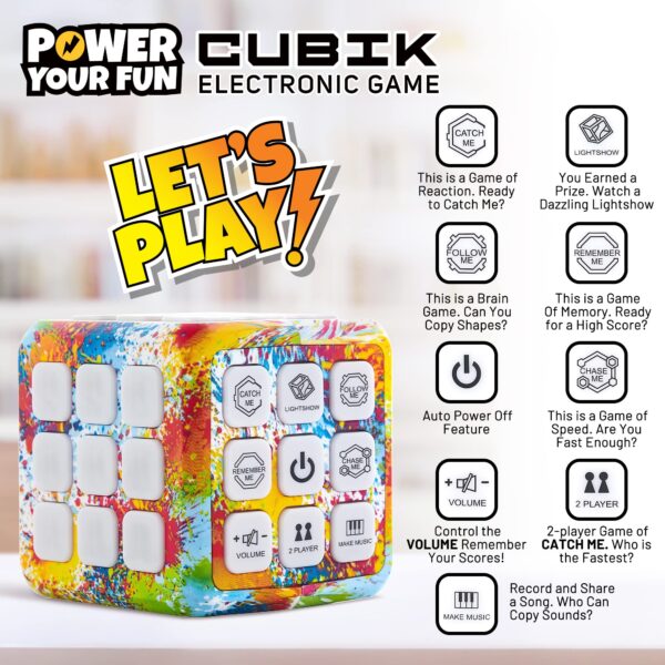 Power Your Fun Cubik LED Flashing Cube Memory Game - Electronic Handheld Game, 5 Brain Memory Games for Kids - Image 5