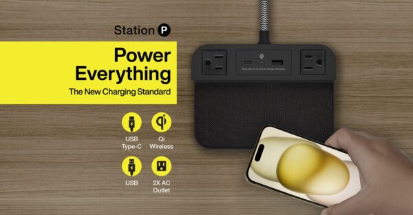 Nonstop Station P: Universal Smartphone Charging Station with Fabric Woven Wireless Charging Tray, USB, USB-C, 2X AC Outlets – Trusted by Hotels Worldwide - Image 5